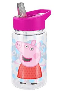 logovision peppa pig kids tritan plastic water bottle with straw lid and handle, reusable tumbler for toddlers, unisex for girls and boys, 12oz, big peppa
