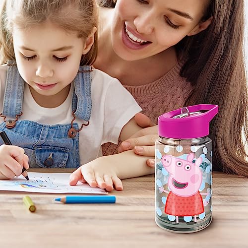 LOGOVISION Peppa Pig Kids Tritan Plastic Water Bottle with Straw Lid and Handle, Reusable Tumbler for Toddlers, Unisex for Girls and Boys, 12oz, Big Peppa