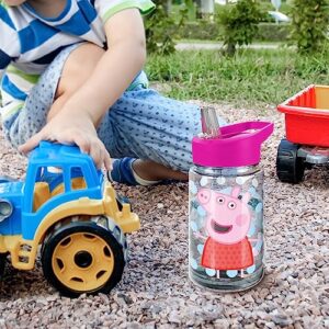 LOGOVISION Peppa Pig Kids Tritan Plastic Water Bottle with Straw Lid and Handle, Reusable Tumbler for Toddlers, Unisex for Girls and Boys, 12oz, Big Peppa