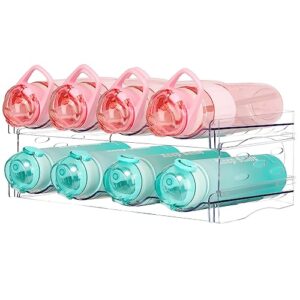 boailydi water bottle organizer for cabinet, stackable water bottle storage rack, pantry organizers and storage for drinks, wide bottle holder for fridge, kitchen storage -2 tiers for 8 bottles, clear