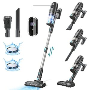 prettycare cordless vacuum cleaner, 30kpa powerful stick vacuum with brushless motor, 45 mins long runtime, led touch display, self-standing vacuum cordless for home hard floor carpet pet hair, p1 pro