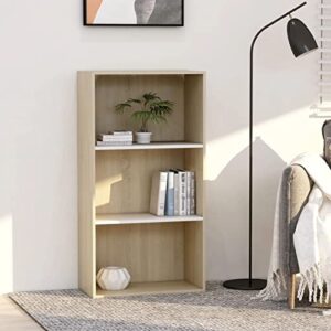 ciadaz 3-tier book cabinet 3 tier shelf organizer bedroom storage and organization corner book shelf office open bookshelf white and sonoma oak 23.6"x11.8"x44.9" engineered wood