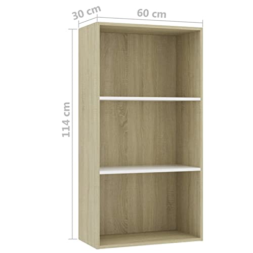 CIADAZ 3-Tier Book Cabinet 3 Tier Shelf Organizer Bedroom Storage and Organization Corner Book Shelf Office Open Bookshelf White and Sonoma Oak 23.6"x11.8"x44.9" Engineered Wood