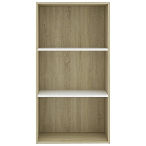 CIADAZ 3-Tier Book Cabinet 3 Tier Shelf Organizer Bedroom Storage and Organization Corner Book Shelf Office Open Bookshelf White and Sonoma Oak 23.6"x11.8"x44.9" Engineered Wood