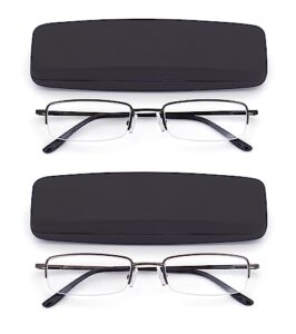highlike 2-pack blue light blocking reading glasses with hard cases, semi frame spring hinge readers glasses,black gunmetal 3.0 x