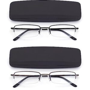 HIGHLIKE 2-Pack Blue Light Blocking Reading Glasses with Hard Cases, Semi Frame Spring Hinge Readers Glasses,Black Gunmetal 3.0 x