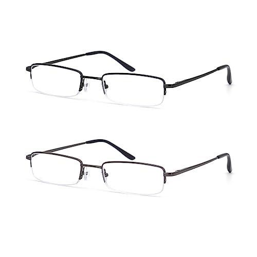 HIGHLIKE 2-Pack Blue Light Blocking Reading Glasses with Hard Cases, Semi Frame Spring Hinge Readers Glasses,Black Gunmetal 3.0 x