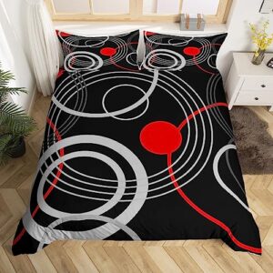 red black grey comforter cover twin geometric circle pattern bedding set for kids boys teen adults,abstract simple geometry duvet cover modern round lines bed set farmhouse home room decor 2 pcs