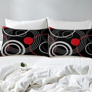 Red Black Grey Comforter Cover Twin Geometric Circle Pattern Bedding Set For Kids Boys Teen Adults,Abstract Simple Geometry Duvet Cover Modern Round Lines Bed Set Farmhouse Home Room Decor 2 Pcs