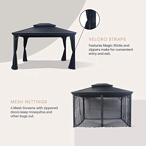 Cloud Mountain Steel Gazebo Hardtop Double Roof Rectangular 10'x12', Black