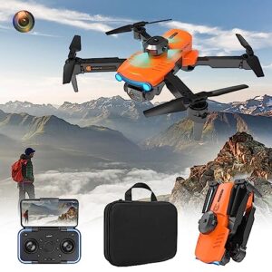 zzkhgo foldable fpv drone with 1080p wifi camera for adults and kids; gesture control rc quadcopter with batteries, gravity sensor (orange)