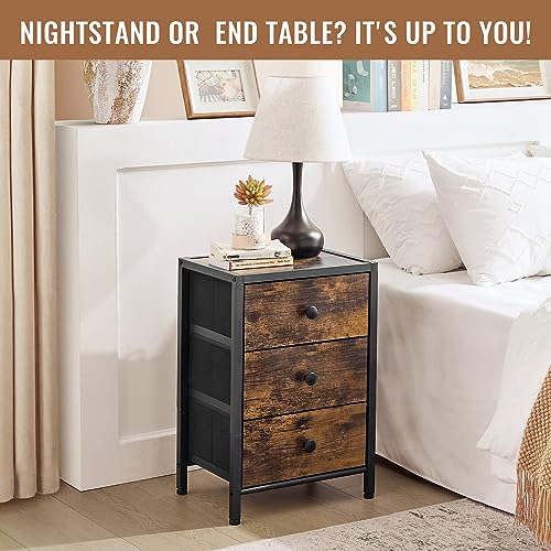 Gewudraw Nightstand with Drawers, Bedside Table with Storage, Sofa Couch Table Wooden End Table for Bedroom, Living Room, Rustic Brown