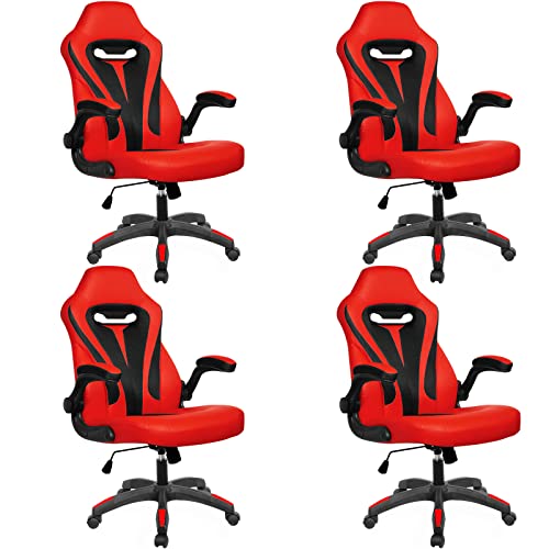 SeekFancy Gaming Chair Set of 4, Computer Gaming Chair Video Game Chairs for Teens Adults, Ergonomic Gaming Chair High Back Cheap Computer Office Chair, Red Silla PC Gamer Chair with Lumbar Support