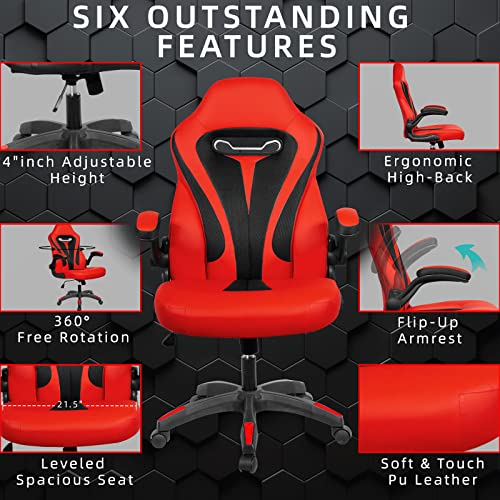 SeekFancy Gaming Chair Set of 4, Computer Gaming Chair Video Game Chairs for Teens Adults, Ergonomic Gaming Chair High Back Cheap Computer Office Chair, Red Silla PC Gamer Chair with Lumbar Support