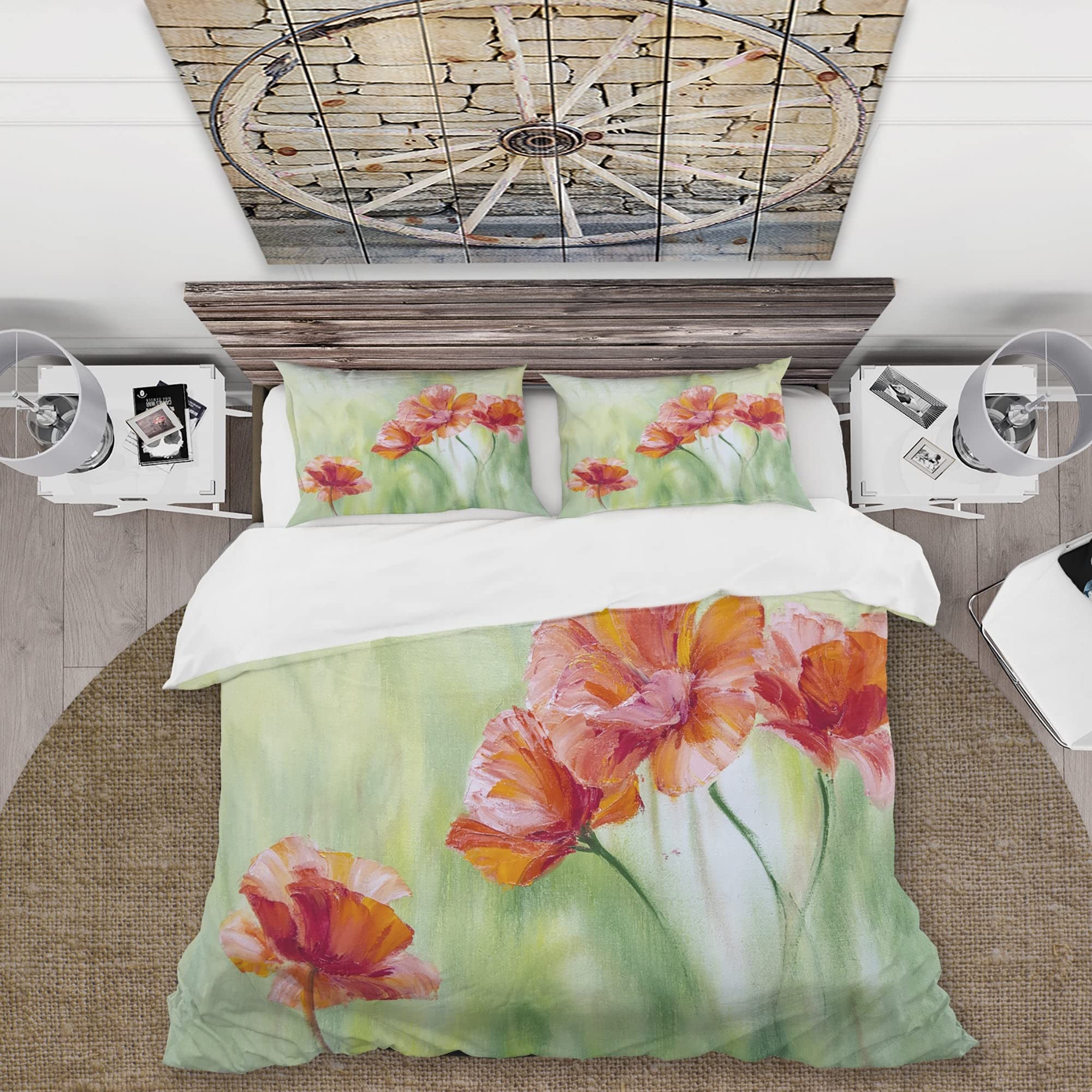 DESIGN ART Designart 'Red Blossoming Poppies I' Traditional Duvet Cover Comforter Set Full/Queen Cover + Comforter + 2 Shams 4 Piece