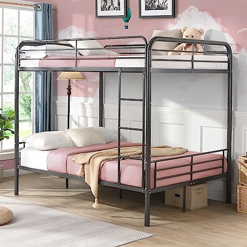 FUSVZ Metal Full Over Full Bunk Beds for Adults, Modern Style Metal Bunk Bed Full Over Full Size, Heavy-Duty Bunk Beds Frame with Ladders for Kids Boys Girls Teens Adults, Weight Capacity 500LBS