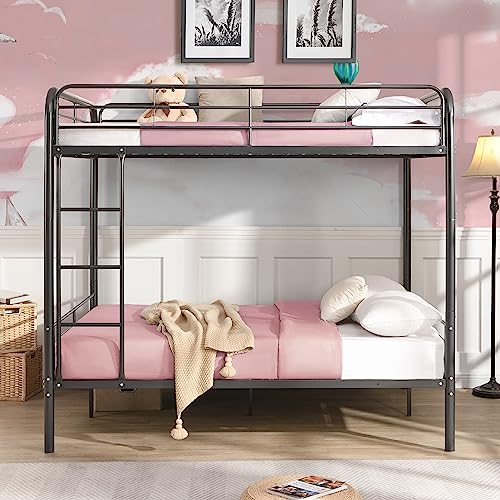 FUSVZ Metal Full Over Full Bunk Beds for Adults, Modern Style Metal Bunk Bed Full Over Full Size, Heavy-Duty Bunk Beds Frame with Ladders for Kids Boys Girls Teens Adults, Weight Capacity 500LBS