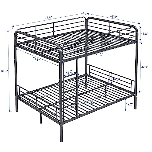 FUSVZ Metal Full Over Full Bunk Beds for Adults, Modern Style Metal Bunk Bed Full Over Full Size, Heavy-Duty Bunk Beds Frame with Ladders for Kids Boys Girls Teens Adults, Weight Capacity 500LBS