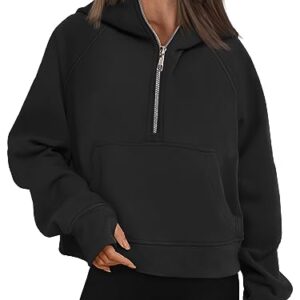 AUTOMET Half Zip Pullover for Women Quarter Zip Sweatshirts Hoodies Casual Cropped Sweaters Fall Outfits Winter Clothes Fashion 2023 Black