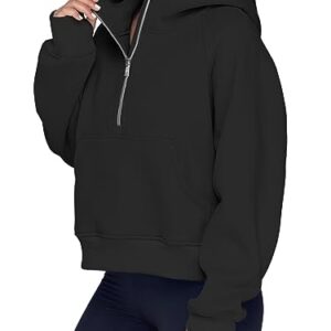 AUTOMET Half Zip Pullover for Women Quarter Zip Sweatshirts Hoodies Casual Cropped Sweaters Fall Outfits Winter Clothes Fashion 2023 Black