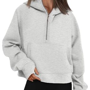 AUTOMET Half Zip Pullover for Women Quarter Zip Sweatshirts Hoodies Cropped Fleece Sweaters Fall Outfits Winter Clothes Fashion 2023 Grey