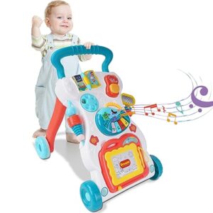 hiitytin sit-to-stand learning walker, baby push walkers and activity center, walker push toy with wheels for babies 6-12 months, baby walking & music learning toy gift for infant boy girl 1-3