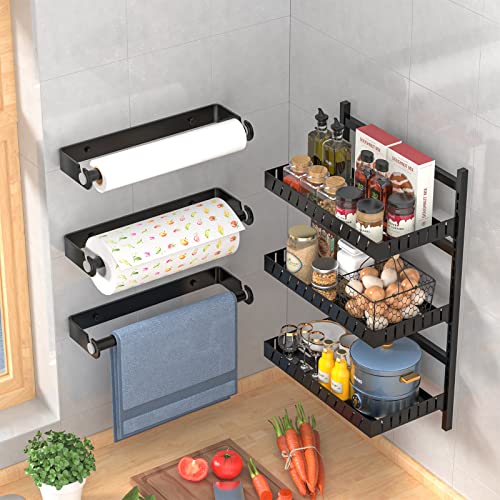 Paper Towel Holder Under Cabinet, Aheucndg Wall Mount Paper Towel Holder Self-Adhesive or Drill Mounting Paper Roll Holder for Kitchen Pantry (Black 1Pack)