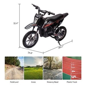 36V Kids Ride on Dirt Bike,15.5MPH Fast Speed Electric Battery-Powered Off-Road Motorcycle with 350W Brushless Motor,Max Load 175 lbs,LED Light,Leather Seat,Disc Brake,Air-Filled Tires,(Black)