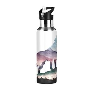 kigai cute wolf stainless steel sports water bottle bpa-free vacuum insulated leakproof wide mouth flask with straw lid keeps liquids cold or hot for gym travel camping