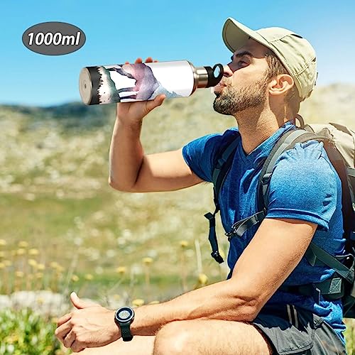 Kigai Cute Wolf Stainless Steel Sports Water Bottle BPA-Free Vacuum Insulated Leakproof Wide Mouth Flask with Straw Lid Keeps Liquids Cold or Hot for Gym Travel Camping