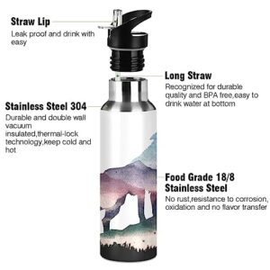 Kigai Cute Wolf Stainless Steel Sports Water Bottle BPA-Free Vacuum Insulated Leakproof Wide Mouth Flask with Straw Lid Keeps Liquids Cold or Hot for Gym Travel Camping