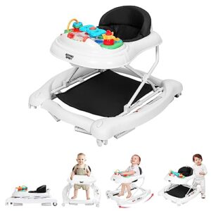 boyro baby 4 in 1 baby walker, baby walkers for boys and girls, foldable activity walker with adjustable height, music, detachable trampoline mat, high back padded seat
