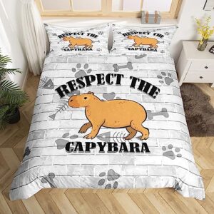 erosebridal capybara bedding set for toddlers girls boys bedroom, funny pet animal duvet cover capybara claw footprint comforter cover vintage woodern style bed set 3 pieces, full