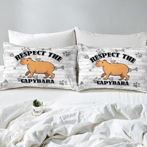 Erosebridal Capybara Bedding Set for Toddlers Girls Boys Bedroom, Funny Pet Animal Duvet Cover Capybara Claw Footprint Comforter Cover Vintage Woodern Style Bed Set 3 Pieces, Full