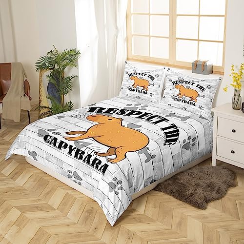 Erosebridal Capybara Bedding Set for Toddlers Girls Boys Bedroom, Funny Pet Animal Duvet Cover Capybara Claw Footprint Comforter Cover Vintage Woodern Style Bed Set 3 Pieces, Full