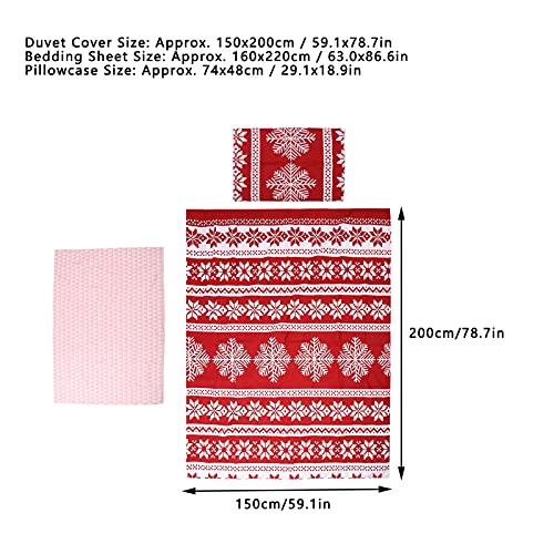 Orenic Classical Snowflake Printed Bedding Set, Soft Comfortable Duvet Cover Bed Sheet, Red and Classical Festival Pillowcase Kit for Bed Perfect for Christmas, Summer & Year-Round Comfort