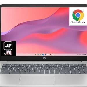 HP Newest 15.6" HD Chromebook Laptop, Intel Processor N200, 8GB RAM, 64GB eMMC + 64GB Card, Webcam, WiFi, Zoom Meeting, Bluetooth, USB-A&C, Chrome OS- Natural Silver, JVQ MP