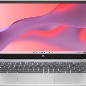 HP Newest 15.6" HD Chromebook Laptop, Intel Processor N200, 8GB RAM, 64GB eMMC + 64GB Card, Webcam, WiFi, Zoom Meeting, Bluetooth, USB-A&C, Chrome OS- Natural Silver, JVQ MP