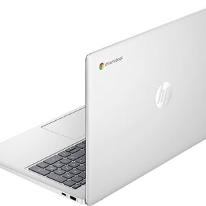 HP Newest 15.6" HD Chromebook Laptop, Intel Processor N200, 8GB RAM, 64GB eMMC + 64GB Card, Webcam, WiFi, Zoom Meeting, Bluetooth, USB-A&C, Chrome OS- Natural Silver, JVQ MP