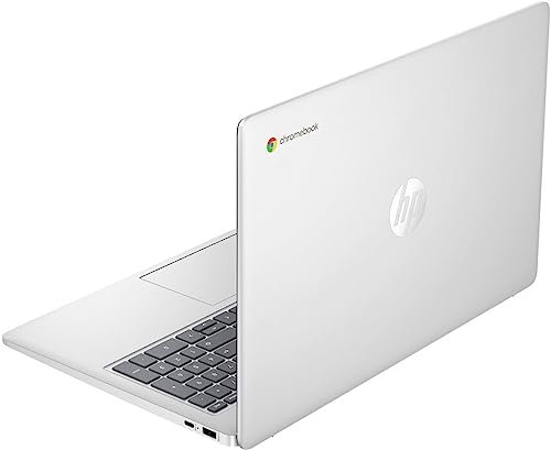 HP Newest 15.6" HD Chromebook Laptop, Intel Processor N200, 8GB RAM, 64GB eMMC + 64GB Card, Webcam, WiFi, Zoom Meeting, Bluetooth, USB-A&C, Chrome OS- Natural Silver, JVQ MP