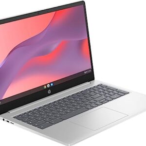 HP Newest 15.6" HD Chromebook Laptop, Intel Processor N200, 8GB RAM, 64GB eMMC + 64GB Card, Webcam, WiFi, Zoom Meeting, Bluetooth, USB-A&C, Chrome OS- Natural Silver, JVQ MP