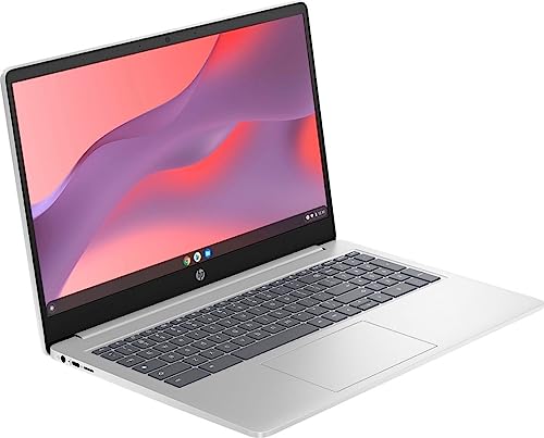 HP Newest 15.6" HD Chromebook Laptop, Intel Processor N200, 8GB RAM, 64GB eMMC + 64GB Card, Webcam, WiFi, Zoom Meeting, Bluetooth, USB-A&C, Chrome OS- Natural Silver, JVQ MP