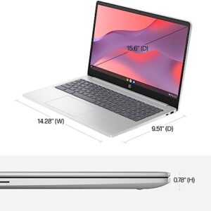 HP Newest 15.6" HD Chromebook Laptop, Intel Processor N200, 8GB RAM, 64GB eMMC + 64GB Card, Webcam, WiFi, Zoom Meeting, Bluetooth, USB-A&C, Chrome OS- Natural Silver, JVQ MP