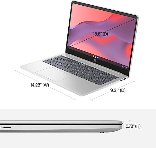 HP Newest 15.6" HD Chromebook Laptop, Intel Processor N200, 8GB RAM, 64GB eMMC + 64GB Card, Webcam, WiFi, Zoom Meeting, Bluetooth, USB-A&C, Chrome OS- Natural Silver, JVQ MP