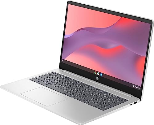 HP Newest 15.6" HD Chromebook Laptop, Intel Processor N200, 8GB RAM, 64GB eMMC + 64GB Card, Webcam, WiFi, Zoom Meeting, Bluetooth, USB-A&C, Chrome OS- Natural Silver, JVQ MP