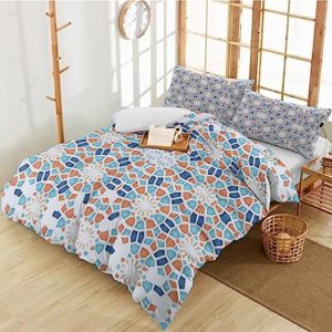 abstract geometric 3 pieces full bedding duvet covers set colored block geometry round soft quilt cover and pillow shams,lightweight comforter cover sets for bedroom decor aesthetic