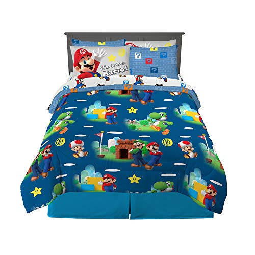 Franco Super Mario Bros. Kids Bedding Super Soft Comforter and Sheet Set with Sham, 7 Piece Queen Size, (Official Licensed Product)