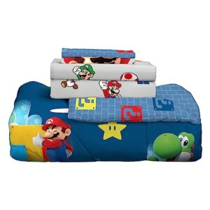 Franco Super Mario Bros. Kids Bedding Super Soft Comforter and Sheet Set with Sham, 7 Piece Queen Size, (Official Licensed Product)