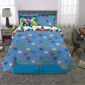 Franco Super Mario Bros. Kids Bedding Super Soft Comforter and Sheet Set with Sham, 7 Piece Queen Size, (Official Licensed Product)