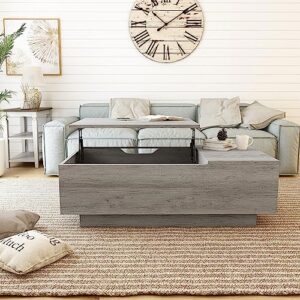 24/7 Shop at Home Kianna Farmhouse 48 in. Hidden Storage Wood Lift-Top Coffee Table with 1 Shelf for Living, Reception Room, Home Office, Bedroom, Vintage Gray Oak